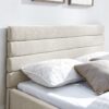 Modern Queen Size Cushioned Bed Frame With Headboard And Storage Drawers Foam Upholstery - Beige - Image 9