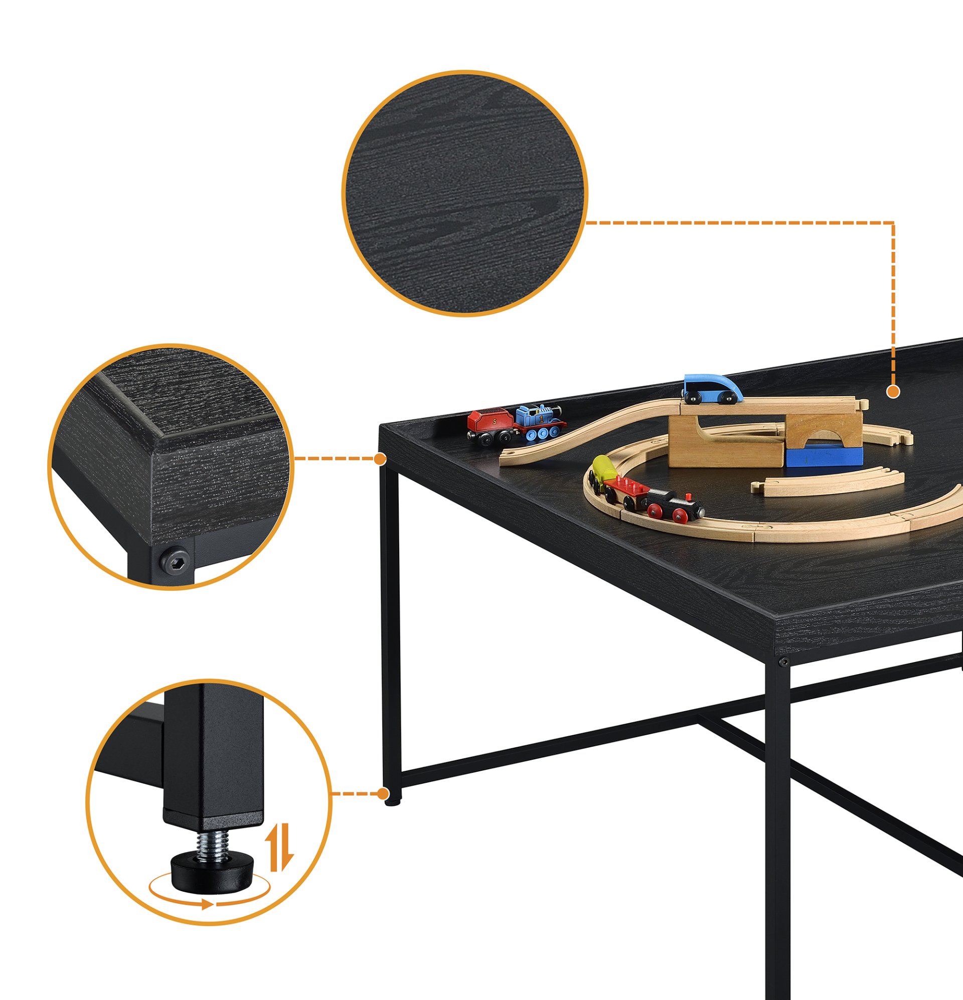 Vinny - Wood Grain 5 Piece Coffee Table Set With Raised Edges (Set of 5) - Black - Image 5