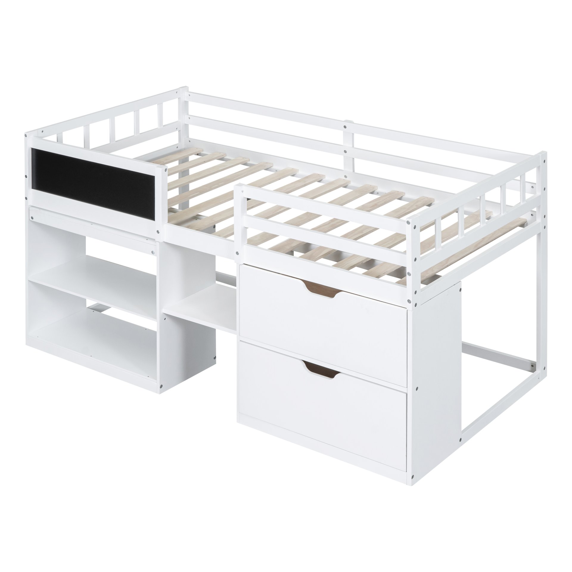 Twin Size Low Loft Bed With Rolling Desk, Shelf And Drawers - White - Image 8
