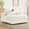 Modern Style Armchair Chaise Lounge Sofa Couch With Movable Storage Ottoman, USB Ports, Cup Holders, Phone Holder Chenille - Beige - Image 10