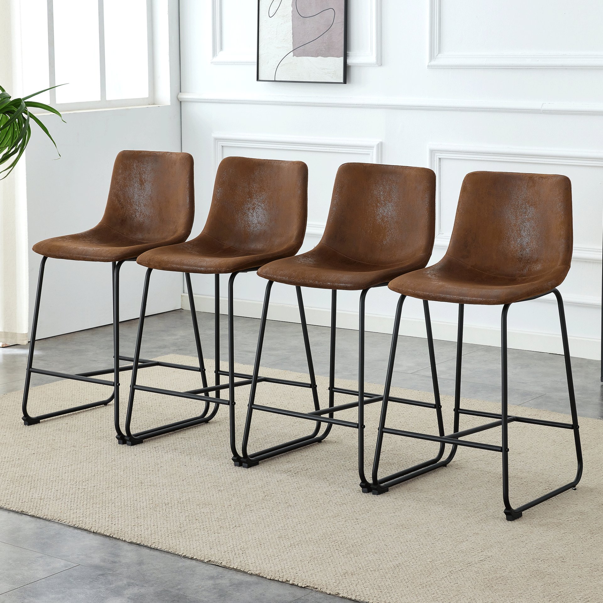 (Set of 2) Retro Bar Chairs, Comfortable Stools Suitable For Industrial And Vintage Style Settings - Brown - Image 7