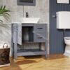 30" Gray Bathroom Vanity And Sink Combo Marble Pattern Top With Mirror Faucet & Drain - Gray - Image 2