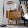 Mid Century Modern Double Drawer Nightstand - Caramel - Image 4