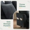 Upholstered L Shaped Sectional Sofa With Storage, Movable Ottoman, And 6 Throw Pillows - Black - Image 7