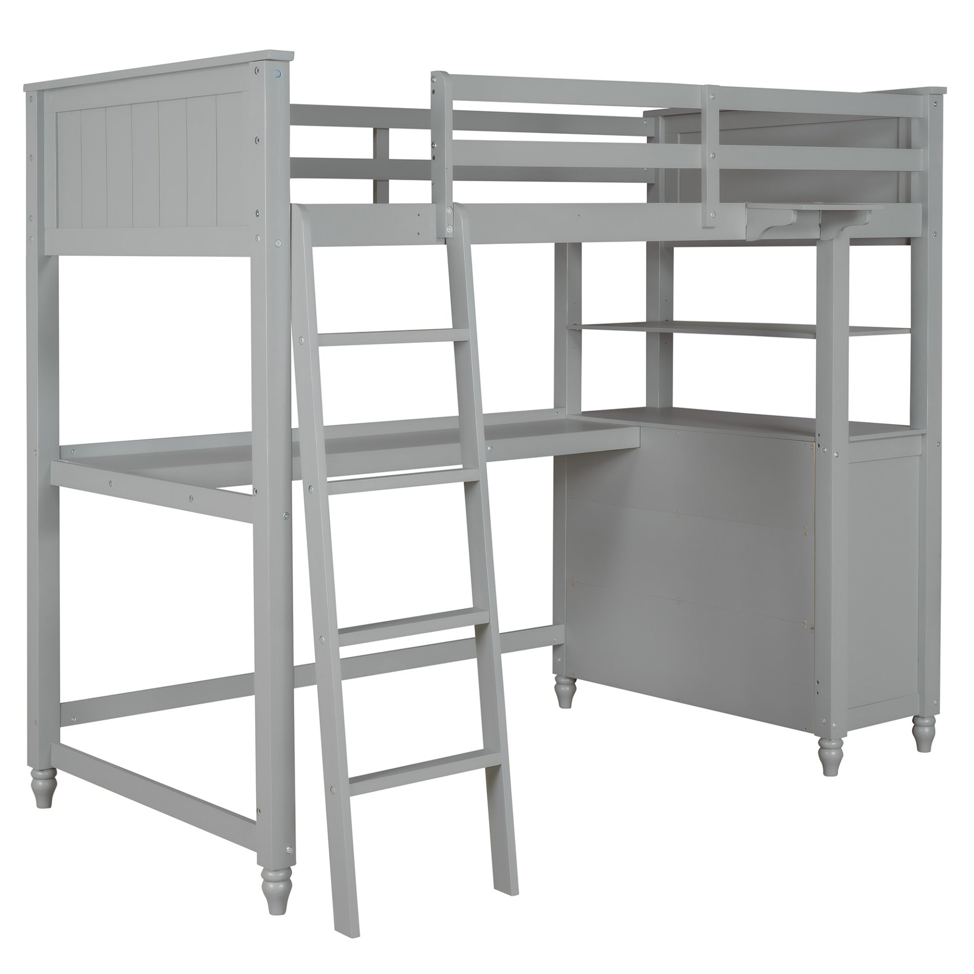 Twin Size Loft Bed With Drawers And Desk, With Shelves - Gray - Image 9