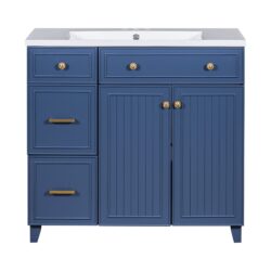 36" Bathroom Vanity With Sink, Soft Close Doors, Adjustable Shelves - Blue