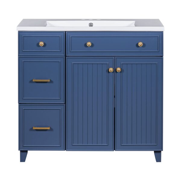 36" Bathroom Vanity With Sink, Soft Close Doors, Adjustable Shelves - Blue