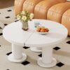 Round Petal Shaped Coffee Table Style Center Table With 3 Thick Legs Minimalist Irregular End Table With Sleek Round Edges For Living Room - White - Image 2