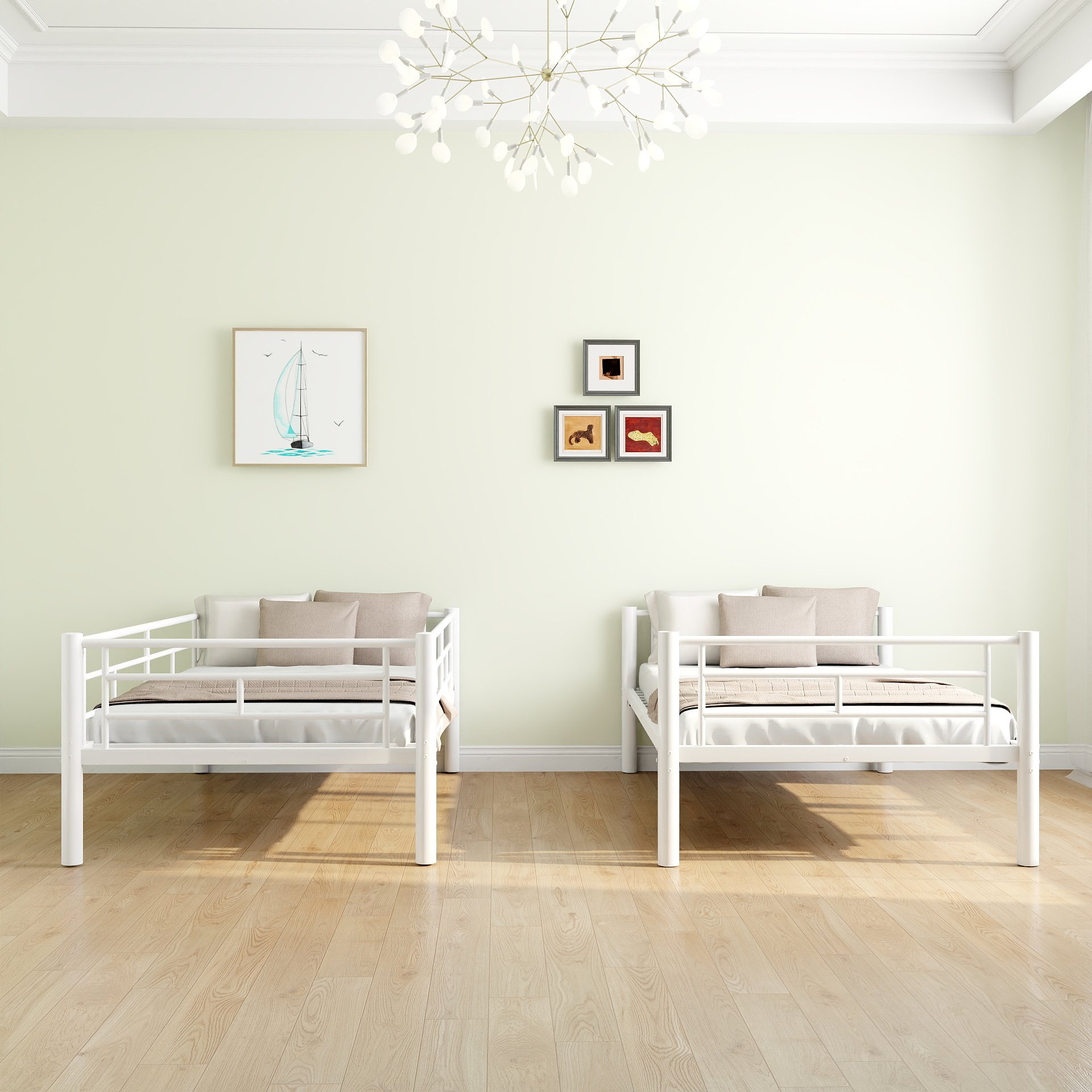 Twin Over Twin Bunk Bed With Ladder, High Guardrail, Storage, Noise Free - White - Image 11