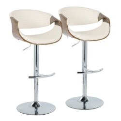 Symphony - Mid-Century Modern Adjustable Barstool With Swivel With Rounded T Footrest (Set of 2) - Chrome / Light Gray / White