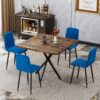 Mid Century Modern Square Dining Table Set With Faux Marble Tabletop And Iron Legs For 4, Space Saving Design - Brown / Blue - Image 2