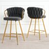 Modern Design High Stool With Gold Plated Legs For Kitchen Dining Linen (Set of 2) - Dark Gray - Image 5
