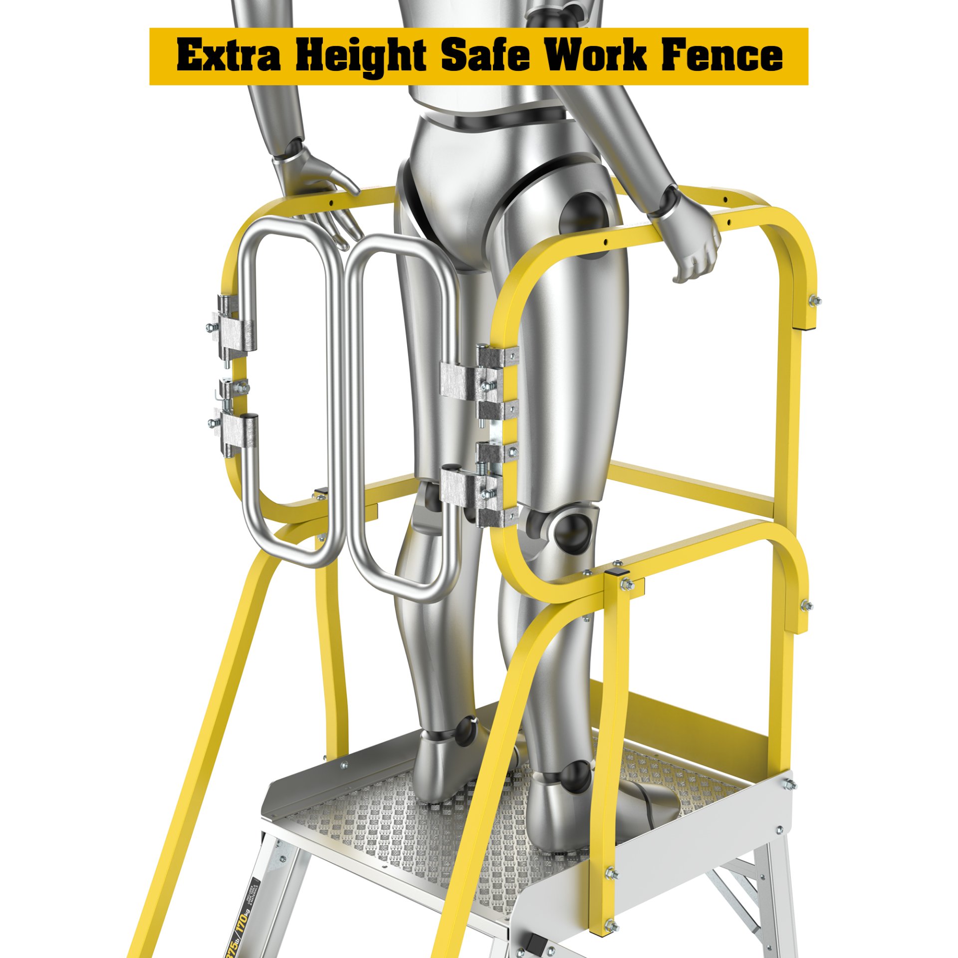Heavy Duty Aluminum Rolling Platform Ladder With 5 Steps, 375Lbs Capacity - Silver - Image 14