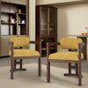 Indoor Upholstered Wood Dining Chair Set Comfortable (Set of 2) - Yellow / Walnut - Image 4
