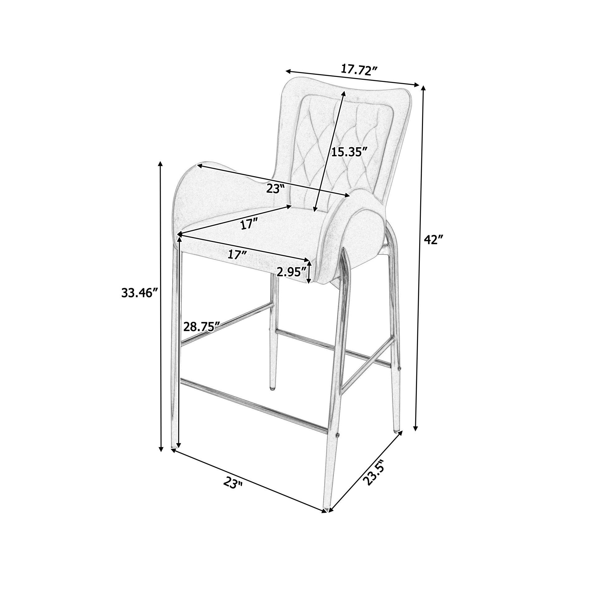 Velvet Counter Height Bar Stools (Set of 2) With Golden Legs And Footrests - White - Image 3