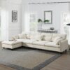 Modern Convertible Sectional Sofa L Shaped Reversible Couch Set With Free Pillows 5 Seat Cloud With Ottoman - Beige - Image 17