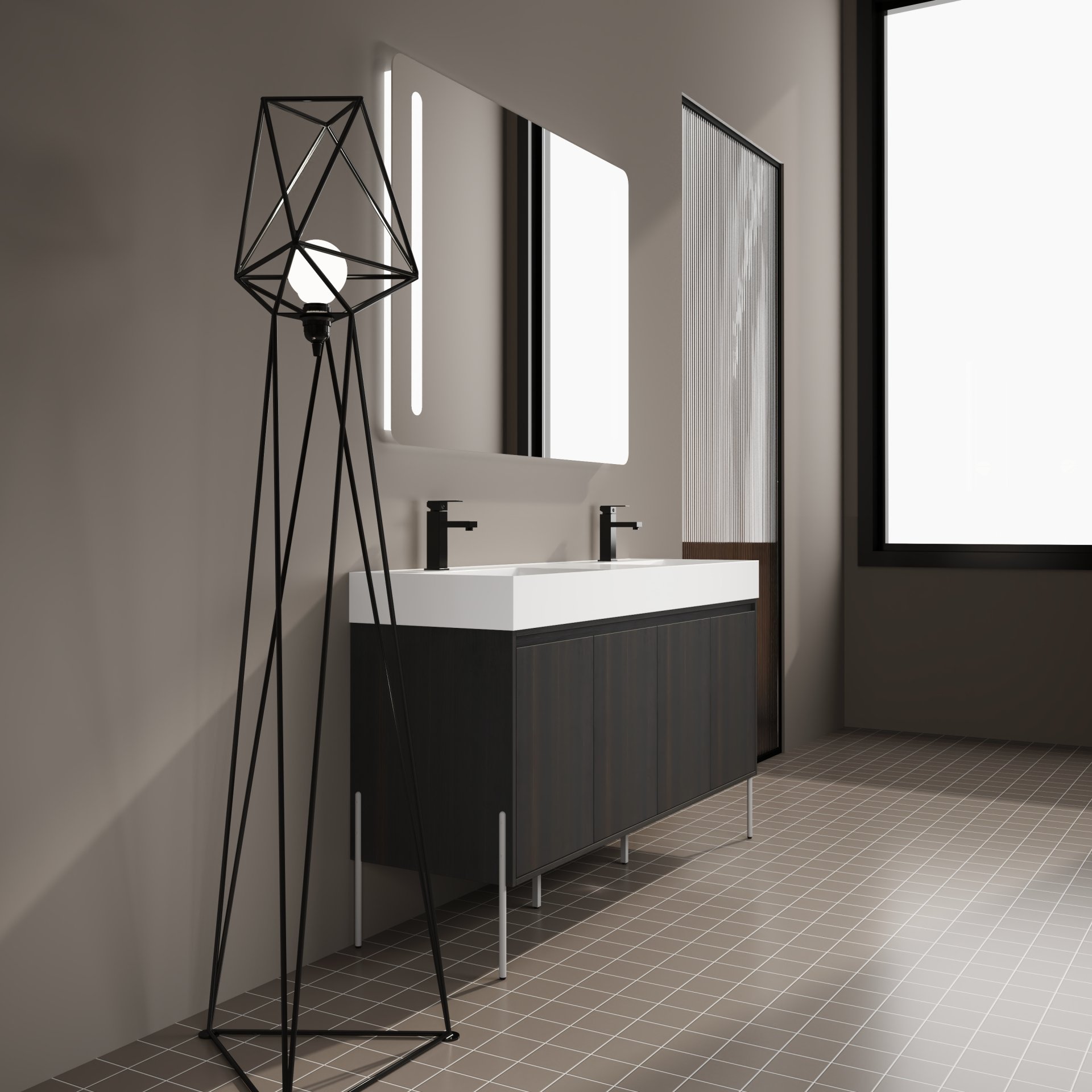 Deluxe 60" Freestanding Bathroom Vanity With Resin Double Sink - Dark Oak - Image 4