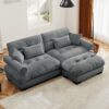 Modern Velvet 2 Seater Sofa With Ottoman And Round Bolster Armrests L Shape For Living Room - Gray - Image 2