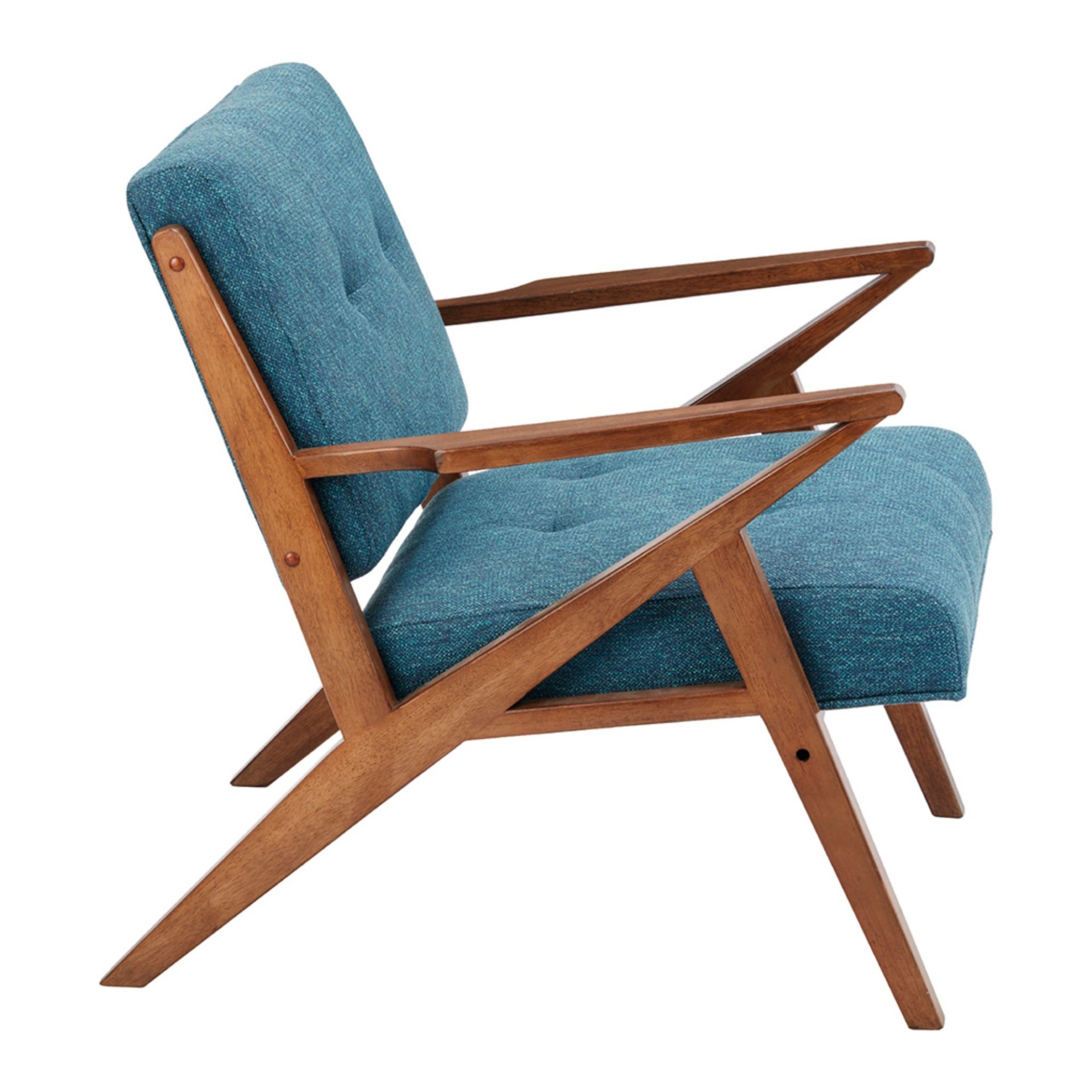 Lounge Chair With Tufted Upholstery And Solid Wood Frame - Blue / Pecan - Image 5