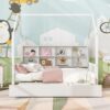 Full Size House Bed With Trundle, Kids Bed With Shelf - White - Image 2