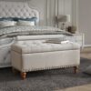 Elegant Ottoman Storage Bench With Recessed Hinge And Rivet Trim Linen - Beige - Image 2