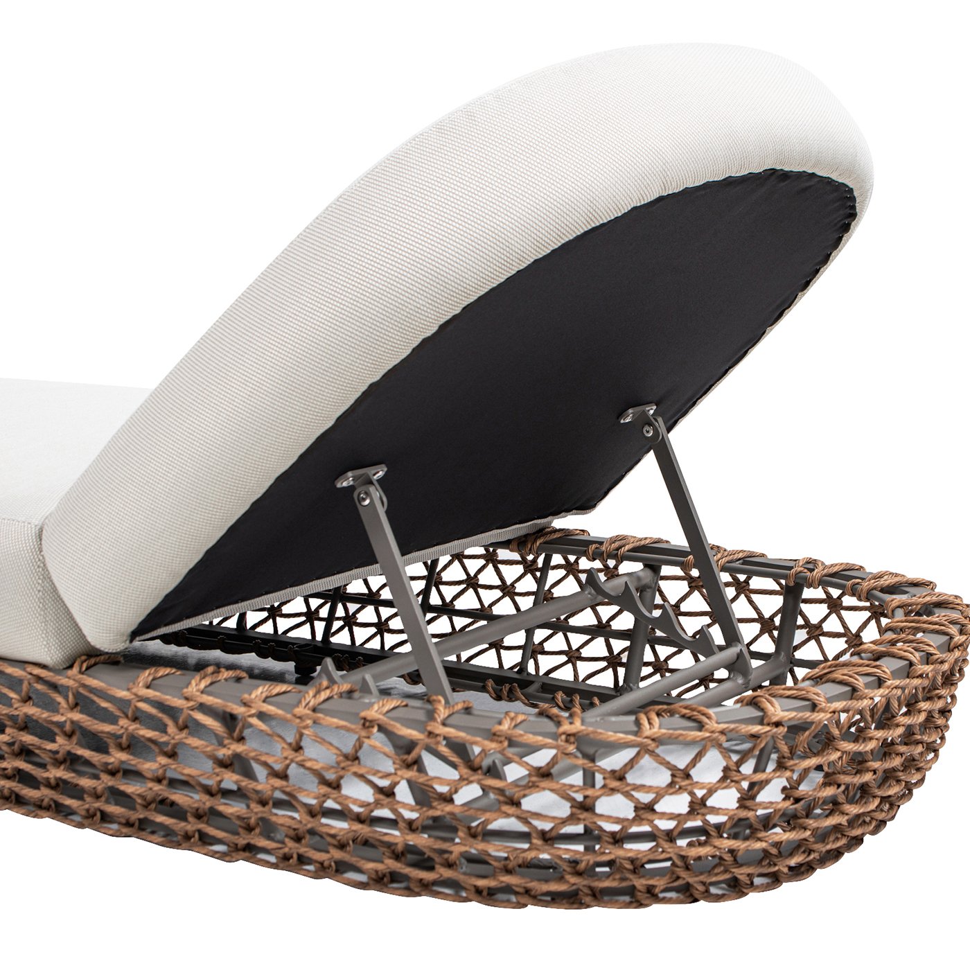 Willow - Sunbrella Upholstered Woven Patio Lounger, Wicker Frame - Wheat Beige / Golden Brown - Image 7