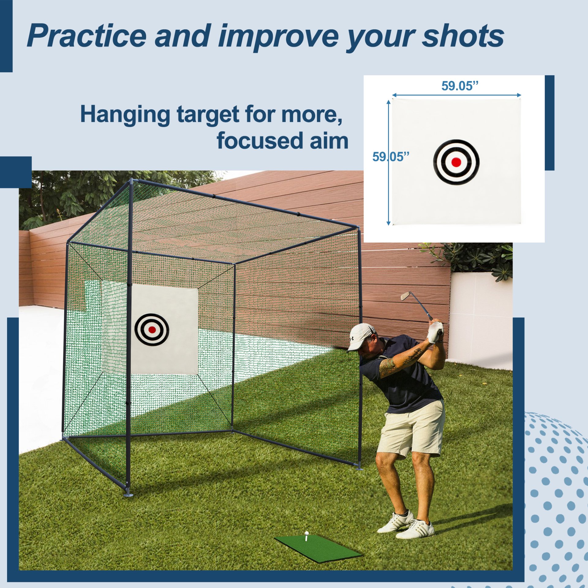 Golf Practice Net Cage With Metal Frame Hitting Net Kit Indoor Outdoor - Black - Image 9