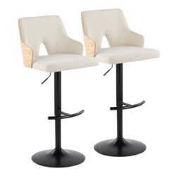 Stella - Contemporary Adjustable Barstool Stool With Swivel With Rounded T Footrest (Set of 2) - Black / Natural / Cream
