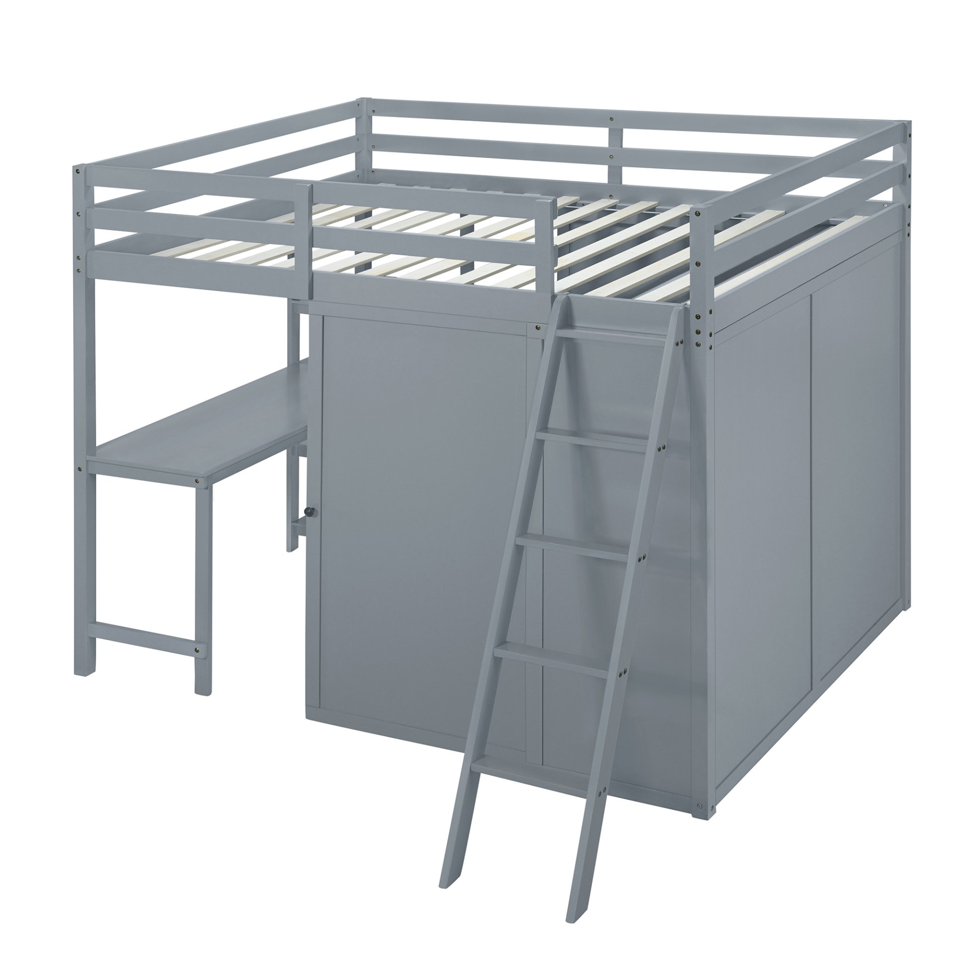 Full Size Loft Bed With Wardrobe And Desk And Shelves - Gray - Image 3