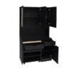 Kitchen Pantry Storage Cabinet, Modern Buffet Cabinet With Kitchen Cart, Tall Kitchen Hutch Cabinet With Microwave Stand, Food Pantry Cabinet With 3 Rattan Doors And Adjustable Shelves - Black - Image 16