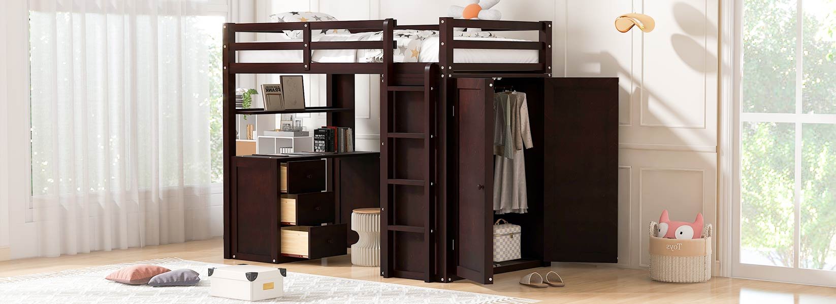 Twin Size Loft Bed With Drawers, Desk, And Wardrobe - Espresso - Image 20