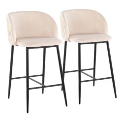 Fran - Pleated Contemporary Fixed Height Counter Stool (Set of 2) - Black / White