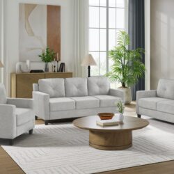 Horatio - Chenille 3 Piece Living Room Set (Sofa Loveseat Chair) - Taupe