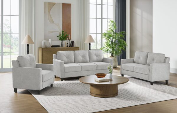 Horatio - Chenille 3 Piece Living Room Set (Sofa Loveseat Chair) - Taupe
