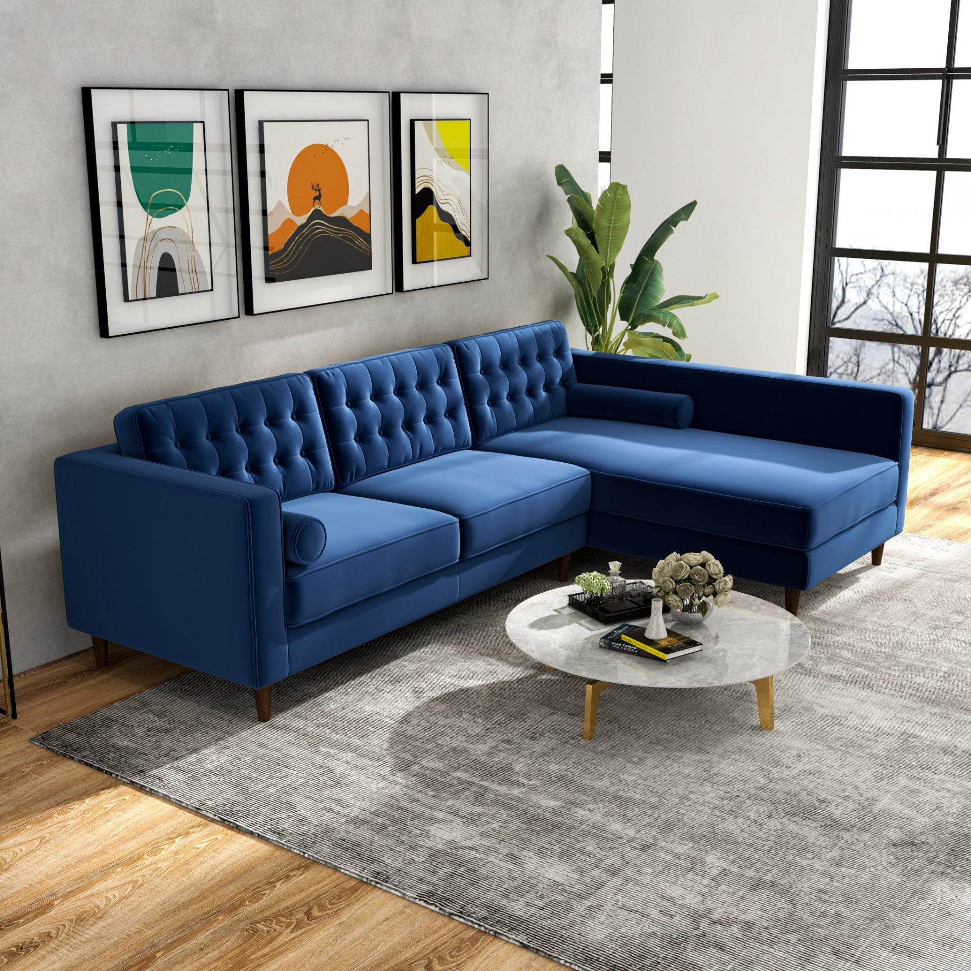 Christian - Sectional Sofa Right Facing - Blue - Image 9