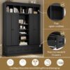 Hall Tree With Bench And 5 Storage Cubbies, Modern Entryway Storage Organizer Cabinet With 4 Doors, 5 Drawers And Adjustable Shelves For Hallway, Entryway, Living Room - Black - Image 7