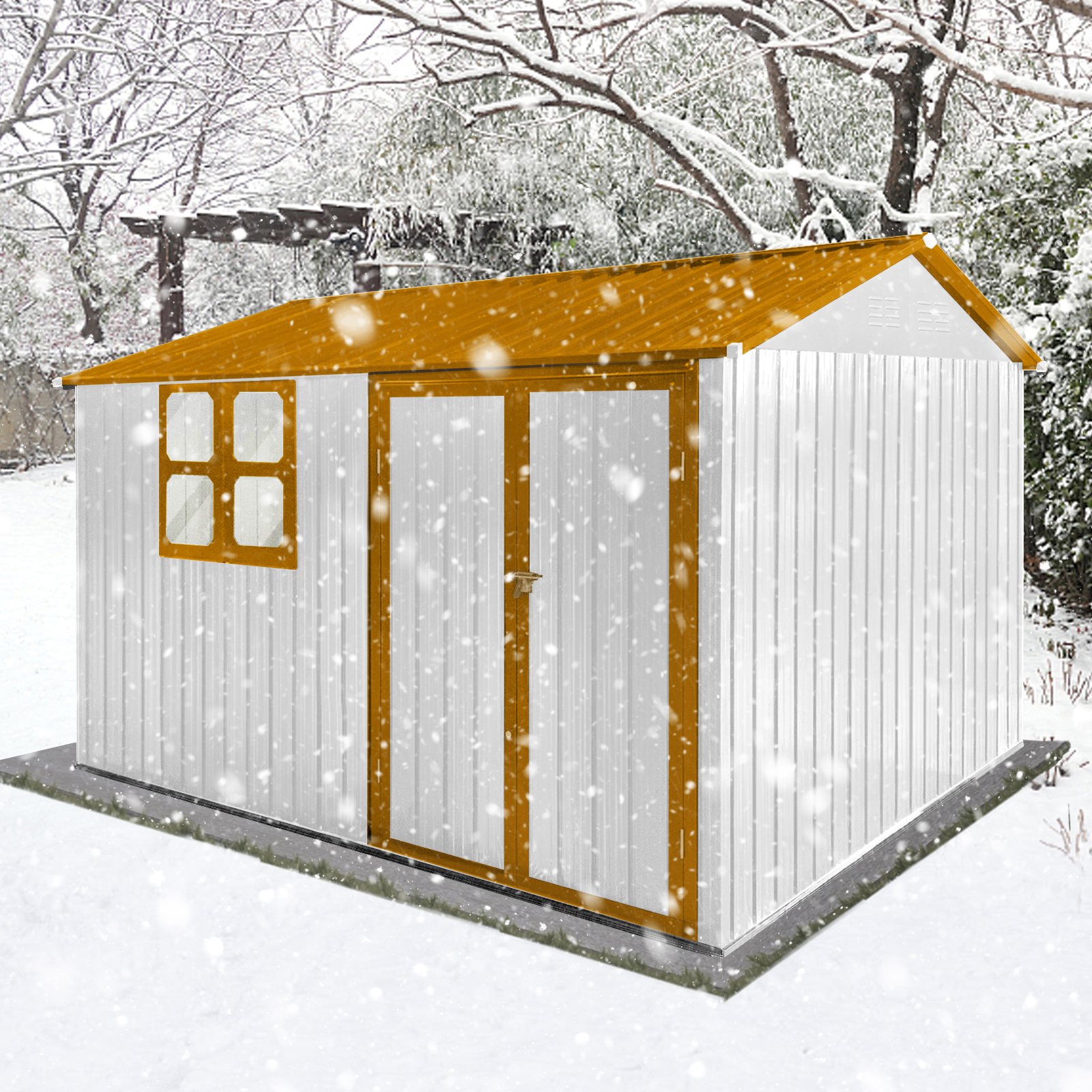 10'x8' Garden Sheds Outdoor Storage Sheds With Window - White / Yellow - Image 5