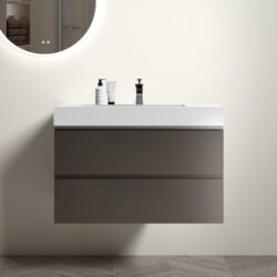 Alice - 36" Bathroom Vanity With Sink, Large Storage Wall Mounted Floating Bathroom Vanity For Modern Bathroom, One-Piece Sink Basin Without Drain And Faucet - Gray / White