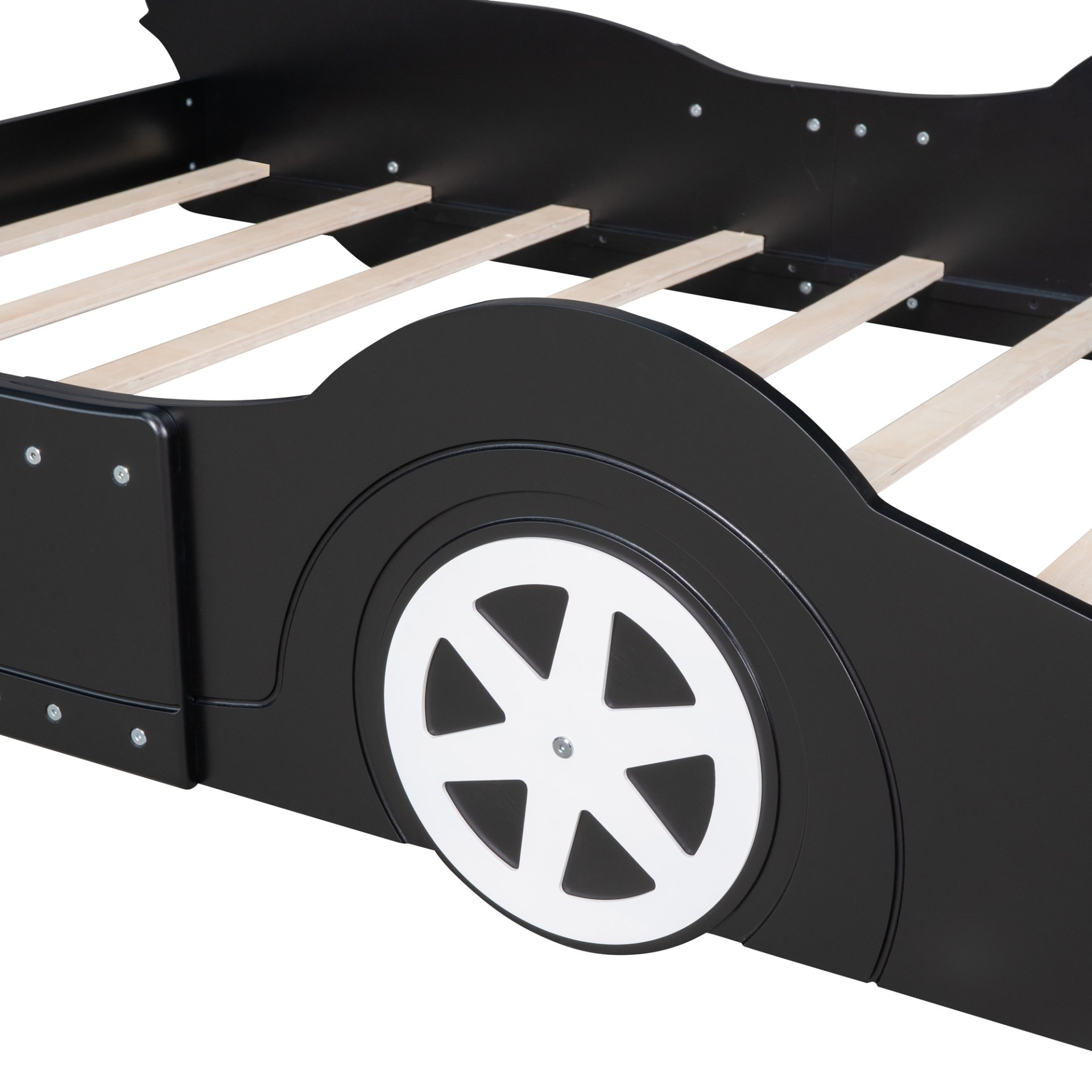 Full Size Race Car Shaped Platform Bed & Wheels - Black - Image 10