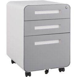 3 Drawer Mobile File Cabinet Under Desk Office, Simple Style Versatile Storage Cabinet For Legal / Letter / A4 Files, 5 Wheel Design Anti-Tilting Cold Rolled Steel Waterproof Moisture-Proof - White / Gray