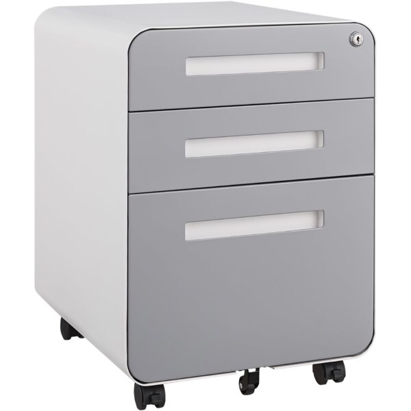 3 Drawer Mobile File Cabinet Under Desk Office, Simple Style Versatile Storage Cabinet For Legal / Letter / A4 Files, 5 Wheel Design Anti-Tilting Cold Rolled Steel Waterproof Moisture-Proof - White / Gray