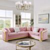 Shaped Chesterfield Sectional Sofa Set With Stainless Steel Accents Velvet Button Tufted Sofa With 5 Pillows Luxury Couch For Living Room - Pink - Image 2