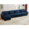 Modern Velvet L Shaped Sectional Cloud Sofa, Convertible Deep 4 Seater Modular Couch With Pillows - Blue - Image 9