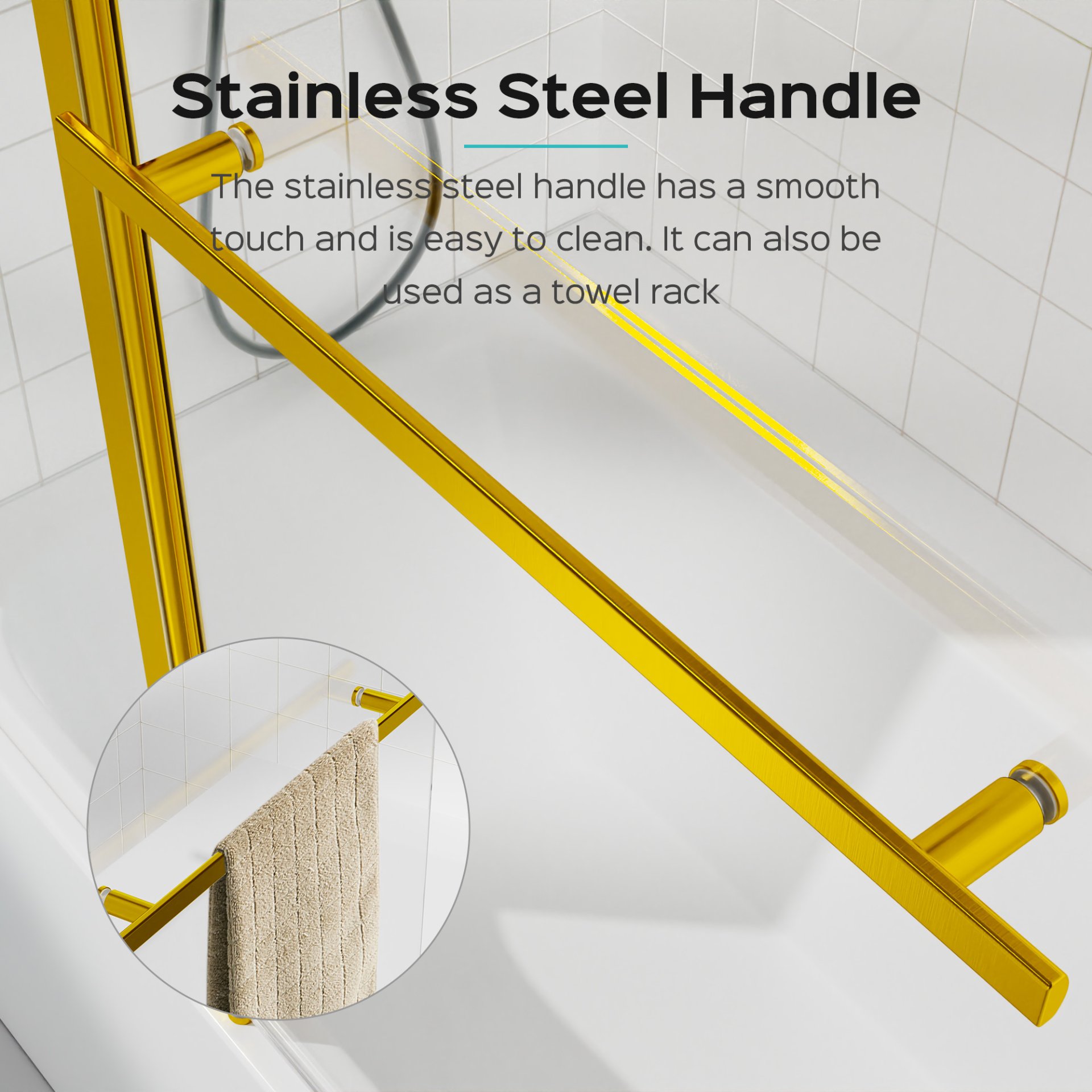 Frameless Folding Shower Doors For Bathtub - Brushed Gold - Image 6