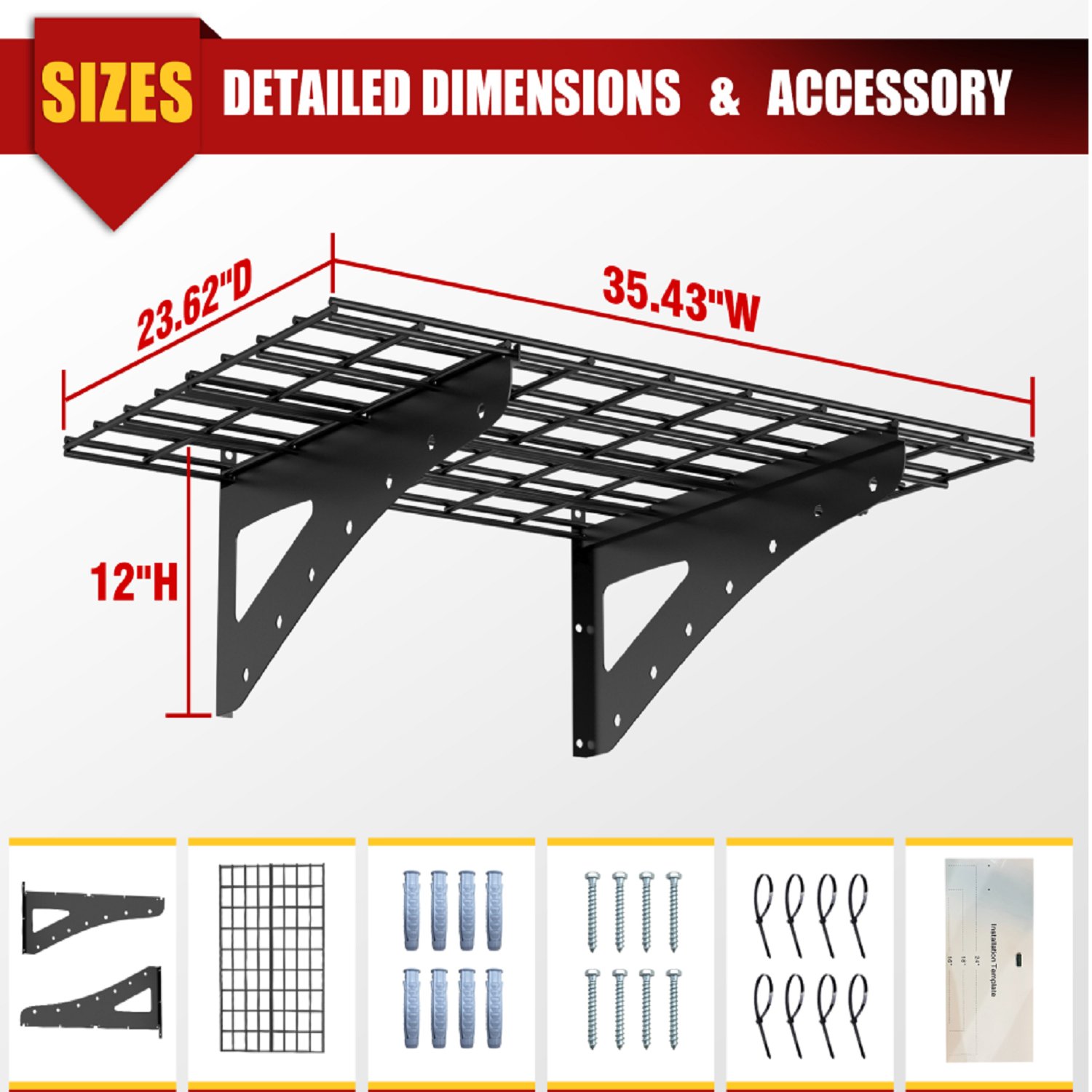 Wall Mounted Shelf For Garage Heavy Duty Wall Shelf, Supermarket Storage Shelf, 2 Pack - Black - Image 3