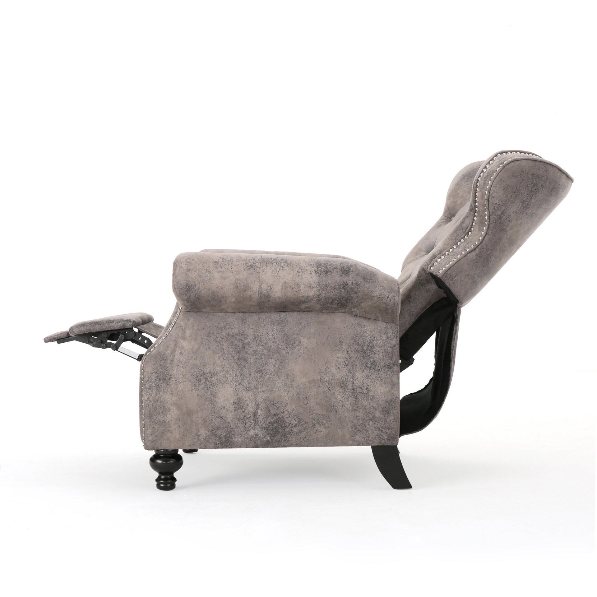 Accented Push Back Recliner Chair With Rolled Arms, Cocooning Comfort - Brown Gray - Image 4