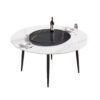 59.05" Modern Artificial Stone Round Metal Dining Table, Can Accommodate 6 People, Artificial Stone Turntable - Black / White - Image 9