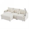 Modern Style 3 Seater Sofa Sectional Sofa Couch With Storage Space, A Movable Ottoman, Two USB Ports, Two Cup Holders, A Phone Holder For Living Room - Beige - Image 23