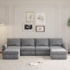 Chenille Modular Sectional Sofa, U Shaped Reversible Couch, Free Combination, 6 Seat Sleeper Sofa Bed With Ottoman, Convertible Oversized Indoor Furniture - Gray - Image 15