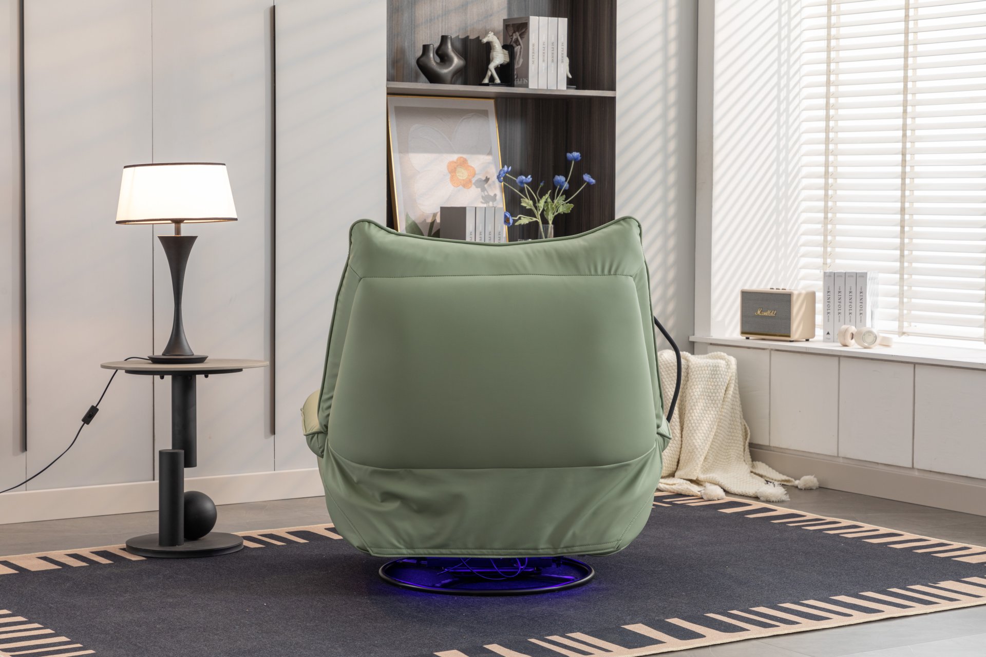 270 Swivel Glider Recliner Chair, Power Recliner Rocking Chair, USB Port Charge For Nursery Chair With Atmosphere Lamp For Living Room Bedroom Apartment - Green - Image 11